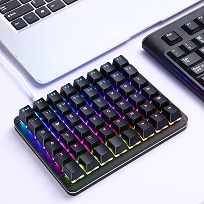 Koolertron One Handed Mechanical Gaming Keyboard, 48-Key Fully Programmable Mini Keypad, Mini USB Macro Keyboard with RGB LED Backlit, for Windows PC Gamer (48 Keyboard/Red Switches) - style: 48 Keyboard/Red Switches