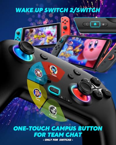 Switch Controller, Wireless Bluetooth Controller for Nintendo Switch 2/Switch/Lite/OLED, game controllers Compatible with iPhone/Mac/iPad/iOS/Android/Phone/PC/Steam and TV with Rotary Motors, RGB Hall Effect Joysticks/Macro Back Buttons/Turbo Modes/6-Axis