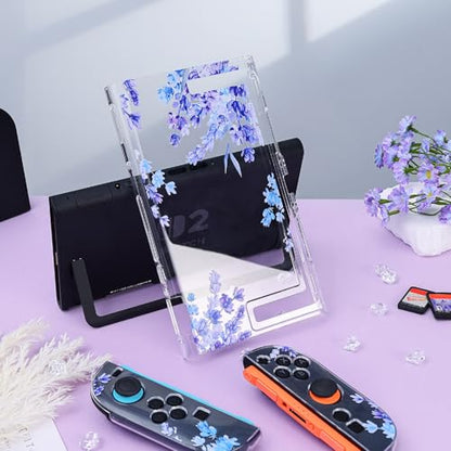 DLseego Protective Case Flower Floral Clear Switch 2 (2025), Detachable Joy-Handle Protective Case 2-Piece Split Full Wrap PC Hard Shell Anti-Scratch All-Round Protection Cover, Lavender, Purple - color: Purple 2