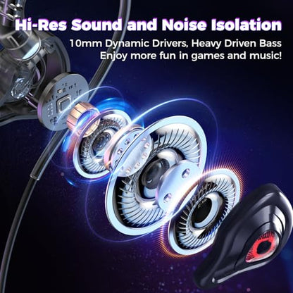BlueFire Wired Gaming Earbuds with Microphone, Deep Bass in-Ear Monitors Earphones, HiFi Noise Cancelling Headphones for Music Gaming Video Calling