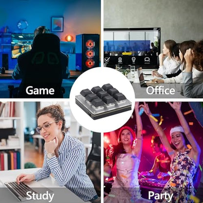 Gugxiom Mini 9 Key Macro Keyboard, One Handed Mechanical Gaming Keyboard, Triple Mode USB C 2.4G BT 5.1 Programmable Keypad