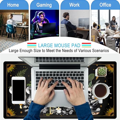 Cute Kawaii Raven Desk Mat XXL Large Extended Gaming Mouse Pad Nature Forest Gothic Mousepad with Stitched Edges, Anime Skull Laptop Keyboard and Mouse Mat Desk Pad for Work Game 31.5x15.7 in - color: Anime Black Crow