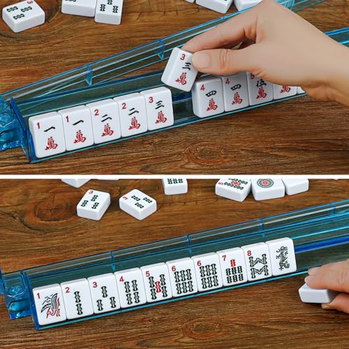Suncle American Mahjong Tile Set,166 White Tiles Mahjong Set,4 Colors Mahjong Racks,Travel Mahjong Set with Red Carrying Bag - color: Red