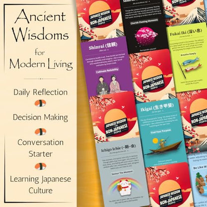 Japanese Wisdom Card Deck – 52 Mindfulness Cards with Humor | Ikigai, Zen & Philosophy for Daily Reflection, Gift for Colleagues & Friends
