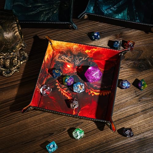 PU Leather Folding Dice Rolling Tray Mat, Portable RPG D&D Dice Trays for RPG Tabletop Board Games, Jewelry Valet Tray for Women and Men - color: Red