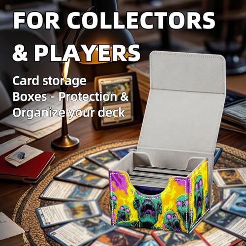 Trading Card Storage Box, Holds 100+ for MTG Cards, PU Leather with Magnetic Closure, Green Zombies in Psychedelic Flames Durable Deck Box for Magic the Gathering, Trading Card Games - color: Green Zombies in Psychedelic Flames