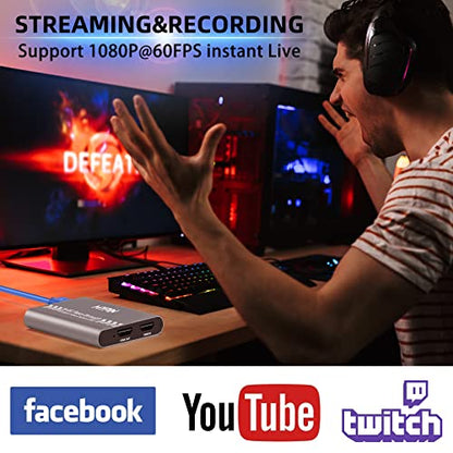 4K 60fps Audio Video HDMI Game Capture, Live Gamer | Portable Pass-Through 4K Full HD 1080P 60fps USB3.0 Capture Card Ultra Low Latency Record Stream for XBOX, PlayStation