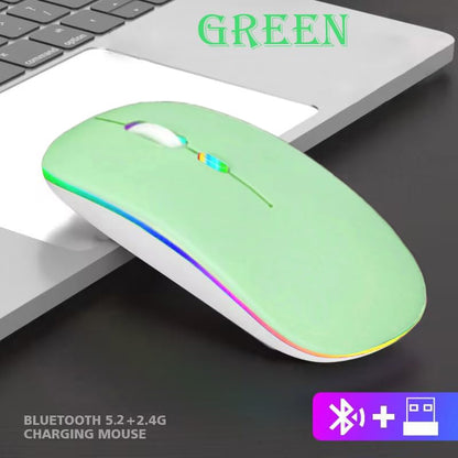 Guiheng Wireless Bluetooth Mouse,LED Dual Mode Rechargeable Silent Slim Laptop Mouse,Portable(BT5.2+USB Receiver) Dual Mode Computer Mice,for Laptop,Desktop Computer,ipad Tablet,Phone,TV (Green) - color: green