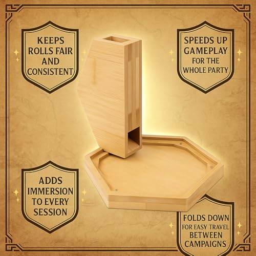 Bamboo Dice Tray for Board Games & RPG Roleplaying Games - Foldable, Portable & Collapsible Rolling Tray for Gaming Table - Dice Tray for Dice Games - Magnetic Design, Wooden Hexagon Tray