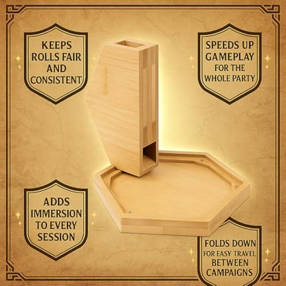 Bamboo Dice Tray for Board Games & RPG Roleplaying Games - Foldable, Portable & Collapsible Rolling Tray for Gaming Table - Dice Tray for Dice Games - Magnetic Design, Wooden Hexagon Tray