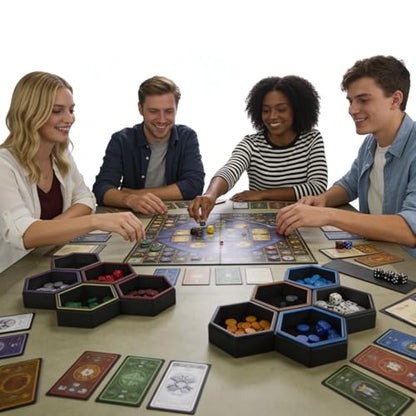 Magnetic Hex Board Game Trays, Modular Stackable Token Dice Trays (4-Pack) | Built-in Magnets, Flexible Combination, Stackable For Storage, Token & Dice Organizer, 4 Colors, Modular Design