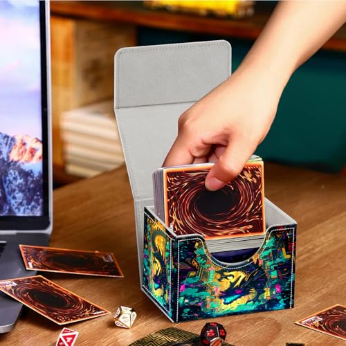 PU Leather Deck Box for MTG Commander Cards, Fits 100+ Double Sleeved Cards, Secure Magnetic Trading Card Storage Case for TCG CCG,Cyberpunk City Dragon - color: Cyberpunk City Dragon