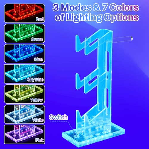 Game Controller Holder with Light Colorful Acrylic Headphones Stand with 3 Modes 7 Colors USB Charging Port for PS4, PS5, PC Universal Design (3 Tiers with Lights)