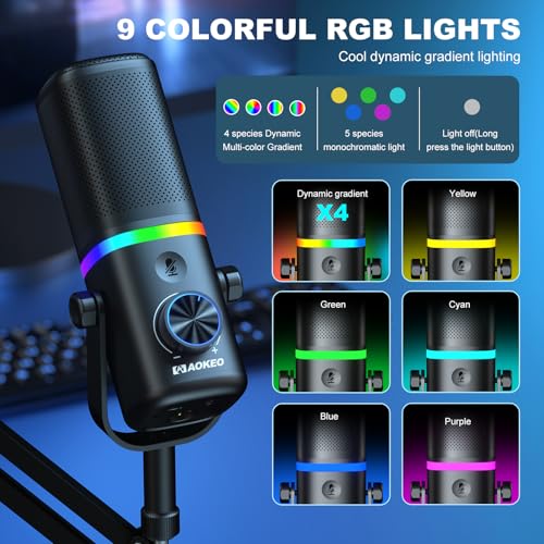 AK-10 USB Gaming Microphone Wtih AK-35 Arm, Condenser Microphone for PC/MAC/PS4/PS5/Phone-Cardioid Mic with RGB Lighting - color: Metallic