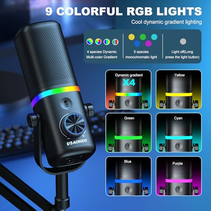 AK-10 USB Gaming Microphone Wtih AK-35 Arm, Condenser Microphone for PC/MAC/PS4/PS5/Phone-Cardioid Mic with RGB Lighting - color: Metallic