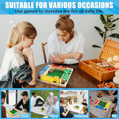 Shut The Box Dice Game, 4-Players Wooden Board Game with 8 Dices, Family Math Games for Kid and Adult,Perfect Tabletop Game for Classroom,Home,Pub, Camping and Party