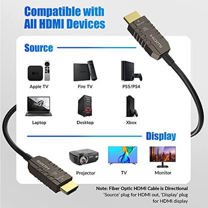 Certified 8K Fiber Optic HDMI 2.1 Cable 100 FT, Real HDMI® Cable, Ultra HD, 48Gbps, Supports 8K@60Hz, 4K@120Hz, Dynamic HDR, HDCP 2.2&2.3, Dolby, eARC for Xbox, Series X, Laptop, Switch, PS5, UHD TV - size: 100FT, style: 1 Pack