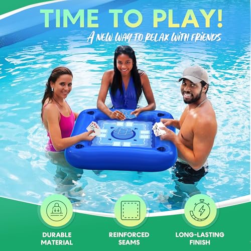 DIMROM Floating Table for Pool with Cup Holders – Adult Pool Games with Waterproof Cards – Pool Float Games – Perfect for Party, Snacks, Drinks, Hot Tub & Summer Fun