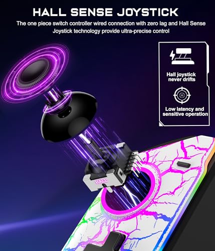 Switch Controller for Nintendo Switch/OLED, Hall Effect Joystick Wired Switch Pro Remote Controller with Turbo/4 Game Slot/Dual Motor, Handheld Joypad Replacement for Nintendo Switch Controller - color: White Crack