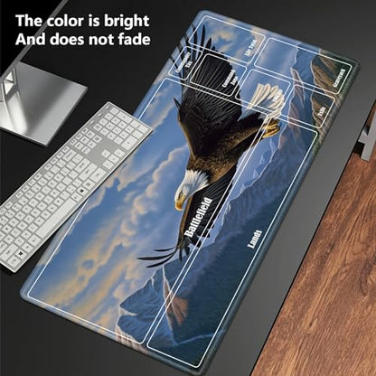 Board Game Mat TCG Playmat Plus 50 Pcs Card Sleeves, 24 x 14 inches Table Mats Games Mousepad with Zones Smooth Surface for MTG RPG CCG Trading Card Game Play Mats, Eagle Spreads Wings - color: Eagle Spreads Wings, size: Zone 1