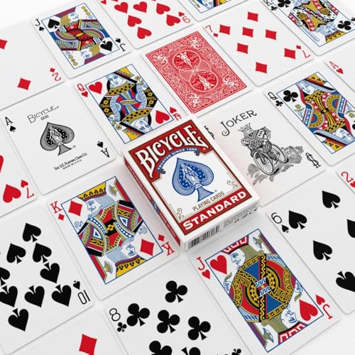 Bicycle Playing Cards 4 Pack Standard Index Poker Size Red and Black | Air Cushion Finish, Made in USA, 2 red and 2 black decks, 52 cards plus 2 Jokers per deck, For all card games