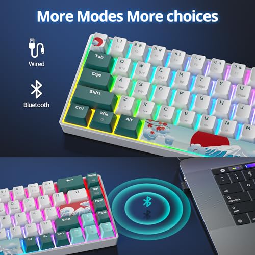 surmen Wireless 65% Mechanical Keyboard Hot Swappable, 68 Keys Bluetooth Gaming Keyboard with Quiet Linear Yellow Switch for PC Mac Gamer(Gateron Yellow, Forest 68) - color: Forest 68-Yellow Switch