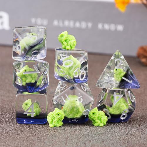 Resin Sheep Dice Set,Polyhedral Dice Sheep Inclusion Dice,RPG D and D Dice Set for Role Playing Games for 15 Years and Up - color: Lizard