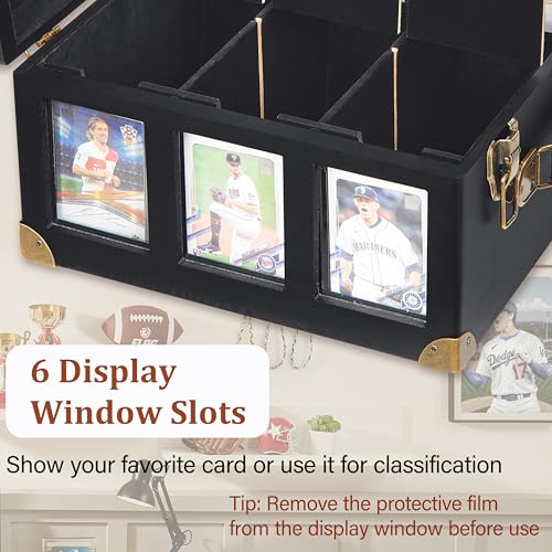 Poyilooo Graded Card Storage Box with Display Window, Wood Card Case for 140+ Cards PSA BGS FGS & SGC, Sports Cards Trading Cards, Graded Card Slab Carrying Cases (Black) - color: Black