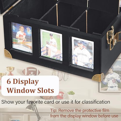 Poyilooo Graded Card Storage Box with Display Window, Wood Card Case for 140+ Cards PSA BGS FGS & SGC, Sports Cards Trading Cards, Graded Card Slab Carrying Cases (Black) - color: Black