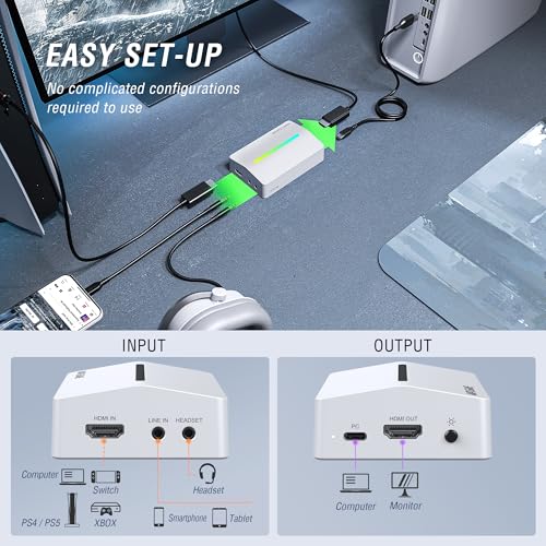 Fifine AmpliGame Gaming Capture Card USB 4K HDMI, 1080P Audio Video Capture Card for OBS Streaming with RGB, HDMI in/Out Compatible for Switch/XBOX/PS5/Computer-V3 White - color: White