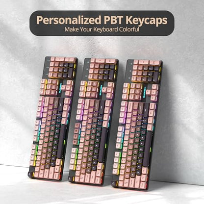Full Size Mechanical Keyboard, Creamy Keyboard with Number Pad, 104 Keys Wired Gaming Keyboard with Red Switch, RGB Backlit for PC Laptop - color: Rose