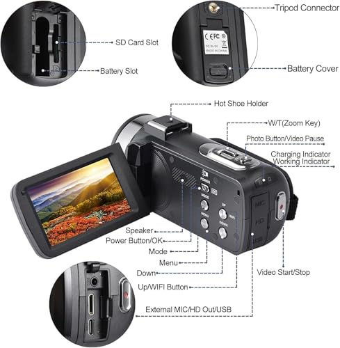 Acuvar 4K Video Camera Camcorder with 48MP – Vlogging Camera for YouTube, 60FPS, 18X Zoom, WiFi, Night Vision, Mic, Stabilizer, Tripod, 64GB Storage Kit - style: Premium Kit