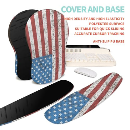 2-in-1 Ergonomic Set, Wave Rise Keyboard Wrist Rest and Massage Bulge Slope Mouse Pad Wrist Support, Cushion Memory Foam Integrated to Relieve Wrist Pain, American Flag - color: American Flag