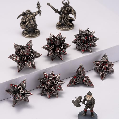 DND Dice Set Metal,Polyhedral D&D Metallic Heterotypic D and D Dice with Cracks for Dungeons and Dragons RPG TTRPG 7-Die Set with Gift (Heterotypic, Heterotypic-Antique Bloodstain) - color: Heterotypic-antique Bloodstain, style: Heterotypic