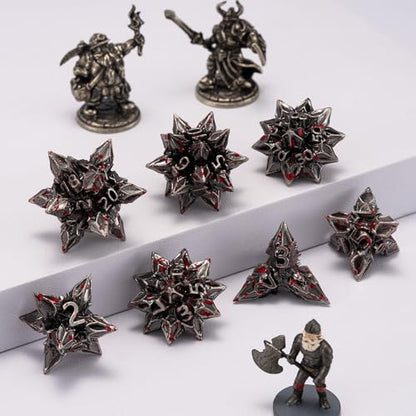 DND Dice Set Metal,Polyhedral D&D Metallic Heterotypic D and D Dice with Cracks for Dungeons and Dragons RPG TTRPG 7-Die Set with Gift (Heterotypic, Heterotypic-Antique Bloodstain) - color: Heterotypic-antique Bloodstain, style: Heterotypic