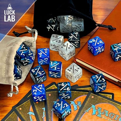 Luck Lab MTG Magic Life Counter Dice, 48 PCS - Compatible w/Magic Card Game Accessories, CCG Creature Stats w/ 2 Dice Bags (Blue Pearl, Blue Swirl, White Pearl, Black Pearl) - color: Blue Pearl, Blue Swirl, White Pearl, Black Pearl
