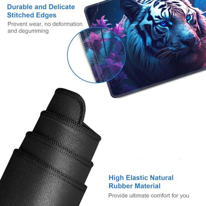 JVGFYNKL MTG Playmat + Drawstring Travel Pouch + 6 Dice Counter, for Tabletop Trading Card Game Playmats or Large Mouse Pad, Anti-Slip Rubber 24 x 14 in, Tiger Among Flowers TCG Playmat - color: JV-Playmat-1-F-161