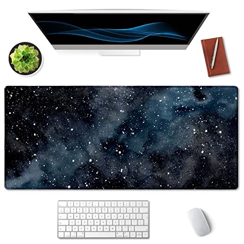 SSOIU Extended Gaming Mouse Pad (35.5x15.7 in) Dark Starry Deep Space Desk Mat, Cute Galaxy Desk Pad - color: Dark Starry Deep Space