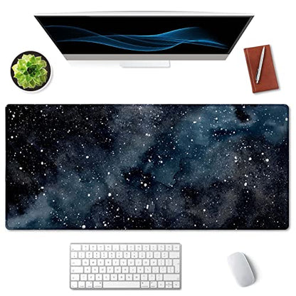 SSOIU Extended Gaming Mouse Pad (35.5x15.7 in) Dark Starry Deep Space Desk Mat, Cute Galaxy Desk Pad - color: Dark Starry Deep Space