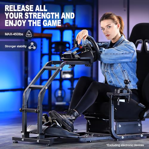 Marada Racing Simulator Cockpit with Black Gaming Seat Fit for Logitech G29 G920, for Thrustmaster T300RS T150, for Fanatec, Adjustable Car Driving Stand,Not Included Steering Wheel, Pedal & Shifter