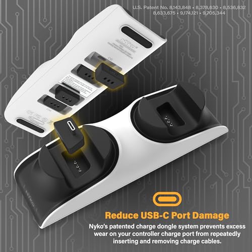 Nyko – Charge Base Edge – Store & Charge Station Compatible with PS5 DualSense & Edge Controllers – PS5 Slim Accessory Dual Port Recharging Dock - USB-C Dongles - LED Charge Indicators