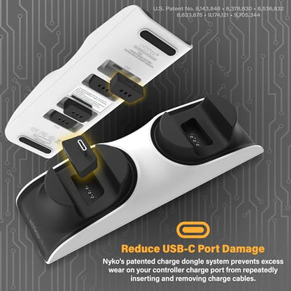 Nyko – Charge Base Edge – Store & Charge Station Compatible with PS5 DualSense & Edge Controllers – PS5 Slim Accessory Dual Port Recharging Dock - USB-C Dongles - LED Charge Indicators