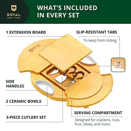 ROYAL CRAFT WOOD Large Round Cheese Board and Knife Set - Charcuterie Board, Bamboo Cheese Board Set, Cheese Tray Set, Wooden Cheese Plate Set 13.7 Inch - style: 2-4 Guests