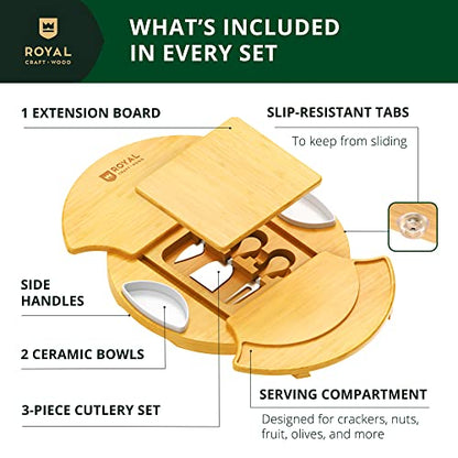 ROYAL CRAFT WOOD Large Round Cheese Board and Knife Set - Charcuterie Board, Bamboo Cheese Board Set, Cheese Tray Set, Wooden Cheese Plate Set 13.7 Inch - style: 2-4 Guests