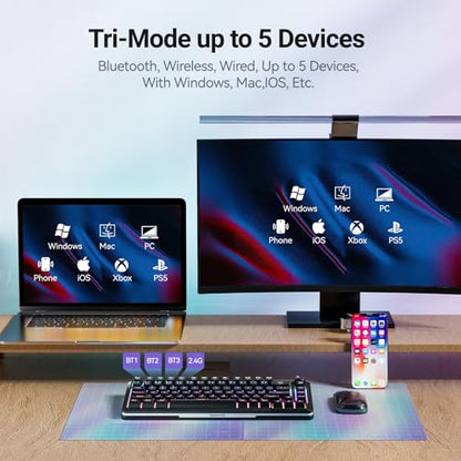 Redragon K708 Wireless Mechanical Keyboard with Screen, Volume Knob & Pre-Lubed Switches - Tri-Mode (Bluetooth/2.4G/USB-C) RGB Gasket Gaming Keyboard, Hot Swappable, 4000mAh Battery for PC, Mac, etc. - color: Black