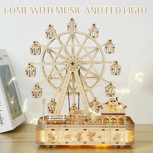 3D Wooden Puzzles for Adults, Ferris Wheel Kit w/Music & Spark Light | 183Pcs Creative Craft Kits for Adults, DIY Assembly Puzzle Desk Decor, Holiday Present for Xmas, Teens Men 14+ STEM Project - style: Ferris Wheel