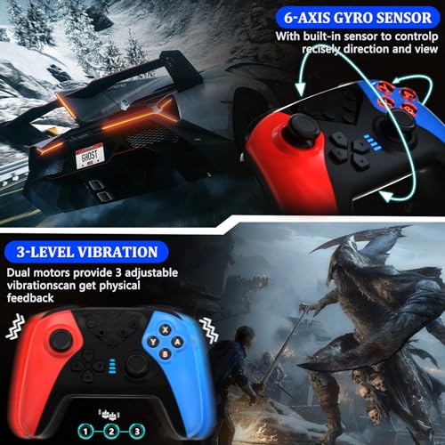 Wireless 2.4GHz Controller for Xbox One Controller with 7 Colors RGB Light,Compatible With Xbox Series S|X Consoles,Steam,PC,with 1000mAh Battery/Dual Vibration/Turbo/Programmable/3.5mm Audio Jack - color: Red Blue