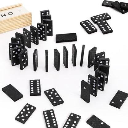 Noamus 30 Pack Mini Wooden Dominoes Set, Double 6 Dominos Game with Wood Case&Instructions, Bulk Domino Party Favor, 28 Tiles Domino Travel Box Set, Miniature Classic Board Activity for Adults