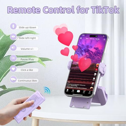 MILOUZ Remote Control Scrolling for Tiktok with Phone Stand,Page Turner for Kindle App E-Book,Bluetooth Camera Shutter Remote for iPhone, Android,iOS,iPad,Tablet (Purple) - color: Purple