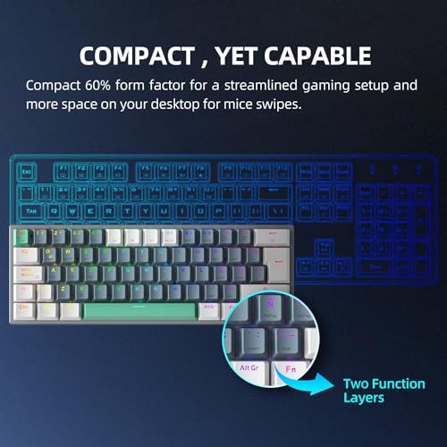 Machenike K500A-B61W 60% Mechanical Wireless Gaming Keyboard, 61 Keys Ultra-Compact Hot Swappable Linear Brown Switch, Dynamic RGB Backlit, Anti-Ghosting, Double-Shot PBT Keycaps, Win/Mac, White - color: White, size: Brown Switch